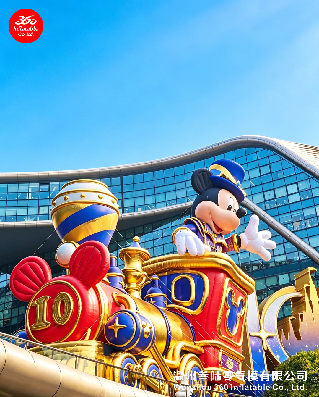 360 Inflatable Disney Fairy Tale Train – Nighttime LED Lighting Effect  
360 Inflatable Disney Fairy Tale Train – Side Detail Showcase  
360 Inflatable Disney 10th Anniversary Parade Float – Nighttime Illuminated Scene (Live Capture)